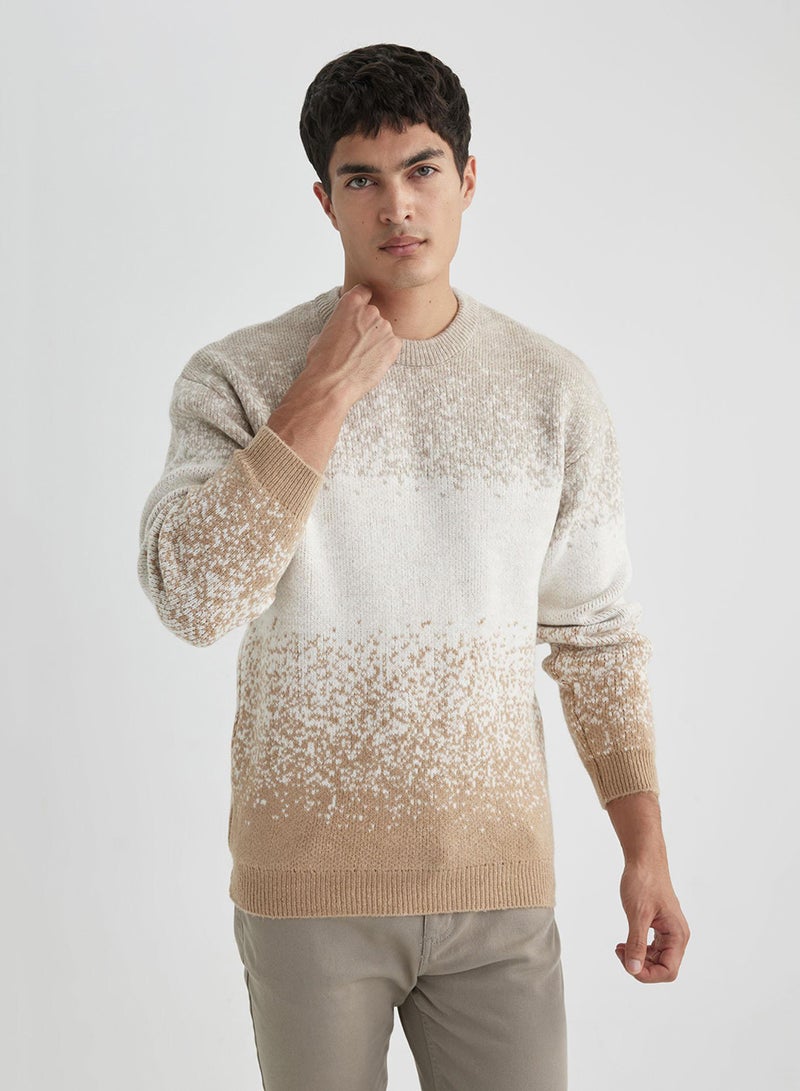 DeFacto Relax Fit Patterned Crew Neck Sweater  - Image 1
