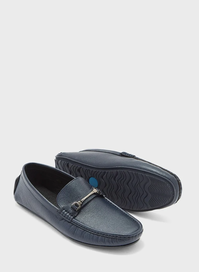 Robert Wood Genuine Leather Buckle Detail Loafers