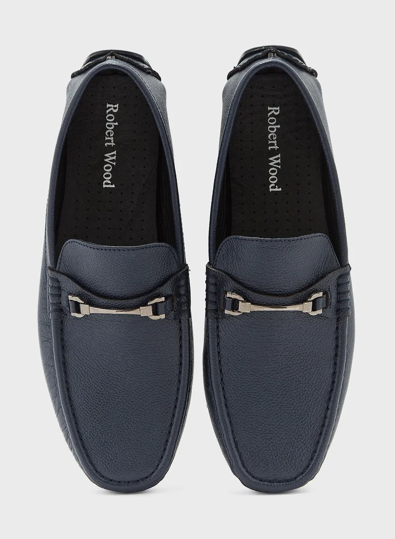 Robert Wood Genuine Leather Buckle Detail Loafers