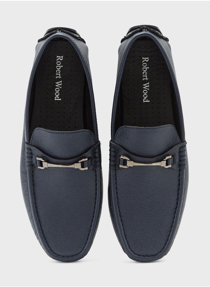 Robert Wood - Genuine Leather Buckle Detail Loafers - Image 1