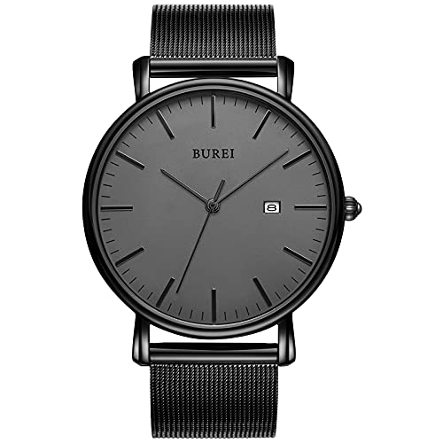 BUREI Men Watches Fashion Minimalist Waterproof Watches for Men Women Student,Black. - Image 1