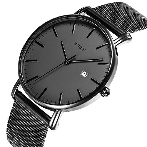 BUREI Men Watches Fashion Minimalist Waterproof Watches for Men Women Student,Black. - Image 5