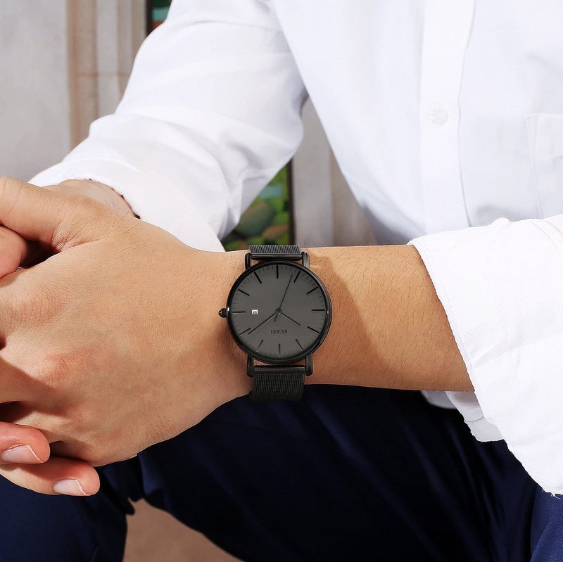 BUREI Men Watches Fashion Minimalist Waterproof Watches for Men Women Student,Black. - Image 3