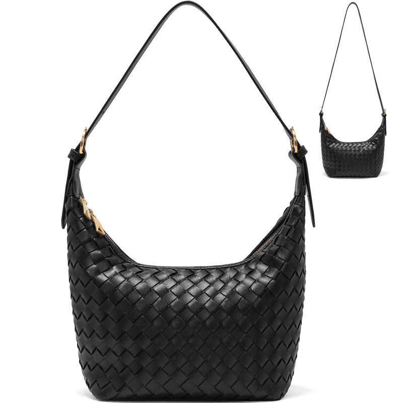 YONGLEE ARTEE Shoulder Bag Handbags Women's Crossbody Woven Clutch Purses for Women Tote Bags Adjust Strap Hobo with Zip Closure (Black) - Image 1