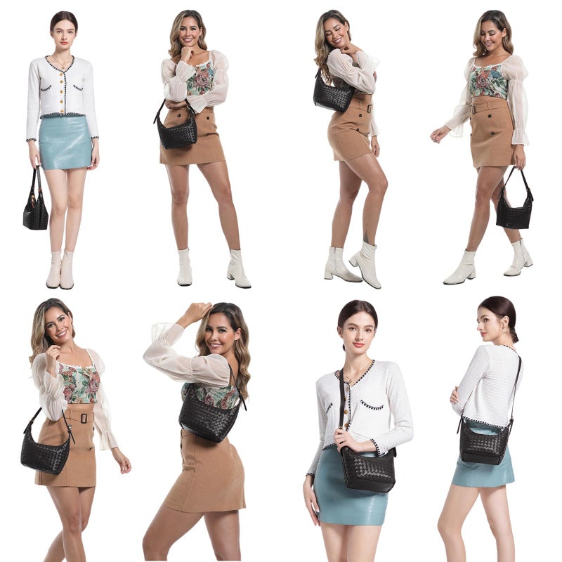 YONGLEE ARTEE Shoulder Bag Handbags Women's Crossbody Woven Clutch Purses for Women Tote Bags Adjust Strap Hobo with Zip Closure (Black) - Image 2