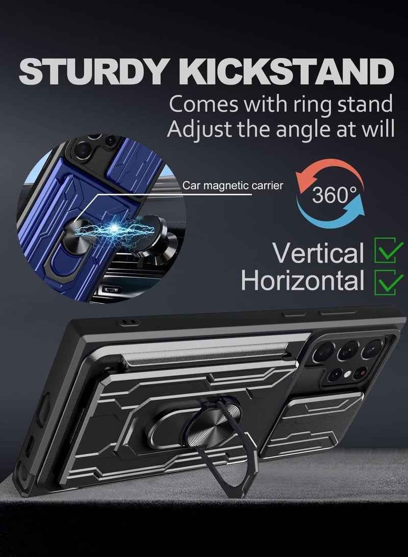 KASTWAVE Case for Samsung Galaxy S22 Ultra, Hard PC & Soft Bumper, 360° Ring Kickstand Car Magnetic Mount Phone(6.8 Inch, GRAY) - Image 2