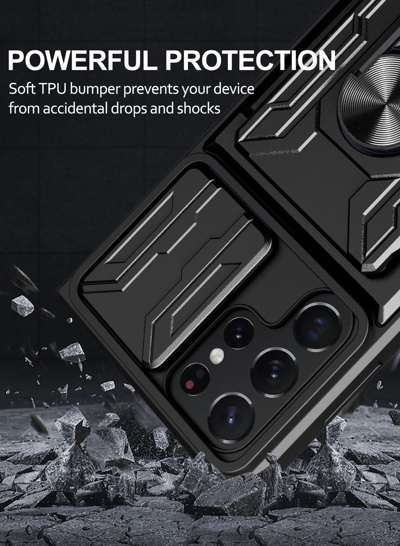 KASTWAVE Case for Samsung Galaxy S22 Ultra, Hard PC & Soft Bumper, 360° Ring Kickstand Car Magnetic Mount Phone(6.8 Inch, GRAY) - Image 3