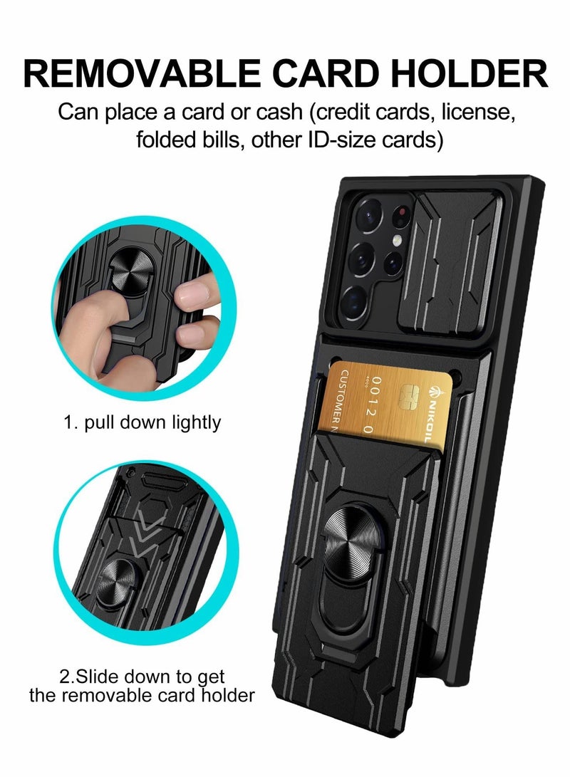 KASTWAVE Case for Samsung Galaxy S22 Ultra, Hard PC & Soft Bumper, 360° Ring Kickstand Car Magnetic Mount Phone(6.8 Inch, GRAY) - Image 4