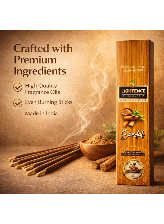 Lightence Sandalwood Incense Sticks – 100% Charcoal Free Agarbatti, Long Lasting 45–60 Min Burn Time, Natural Sandal Aroma, Premium Indian Incense for Meditation, Prayer, Yoga & Home Fragrance – Made in India - Image 2