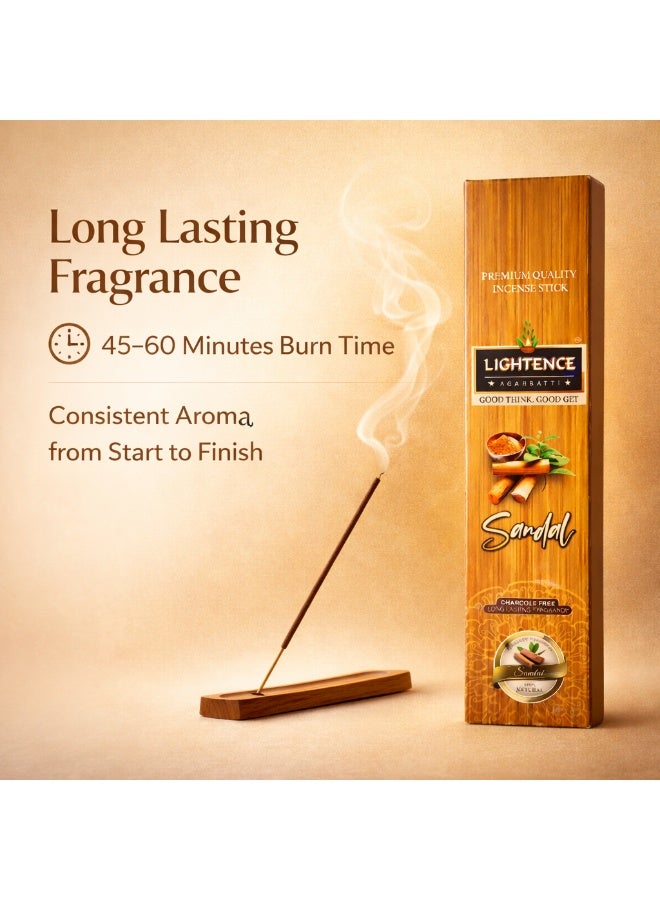 Lightence Sandalwood Incense Sticks – 100% Charcoal Free Agarbatti, Long Lasting 45–60 Min Burn Time, Natural Sandal Aroma, Premium Indian Incense for Meditation, Prayer, Yoga & Home Fragrance – Made in India - Image 5