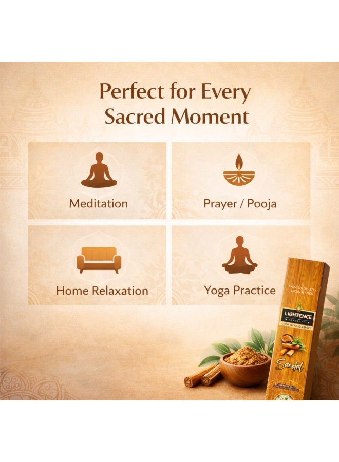 Lightence Sandalwood Incense Sticks – 100% Charcoal Free Agarbatti, Long Lasting 45–60 Min Burn Time, Natural Sandal Aroma, Premium Indian Incense for Meditation, Prayer, Yoga & Home Fragrance – Made in India - Image 4
