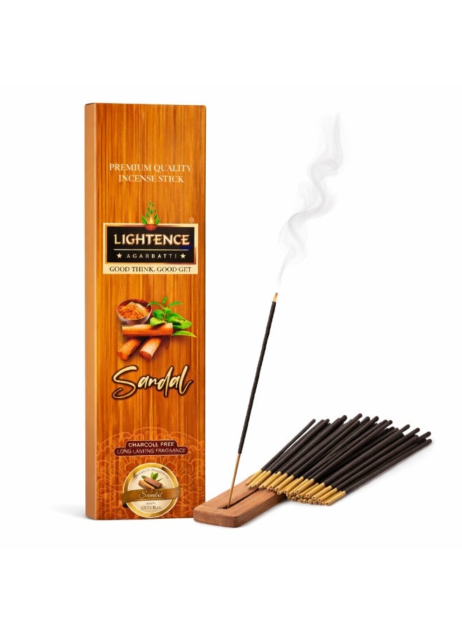 Lightence Sandalwood Incense Sticks – 100% Charcoal Free Agarbatti, Long Lasting 45–60 Min Burn Time, Natural Sandal Aroma, Premium Indian Incense for Meditation, Prayer, Yoga & Home Fragrance – Made in India - Image 1
