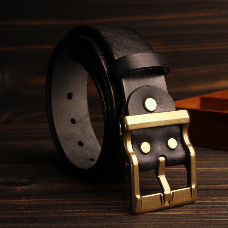 Handmade FC Buckle Brass Vintage Mens Belt Black  - Image 1