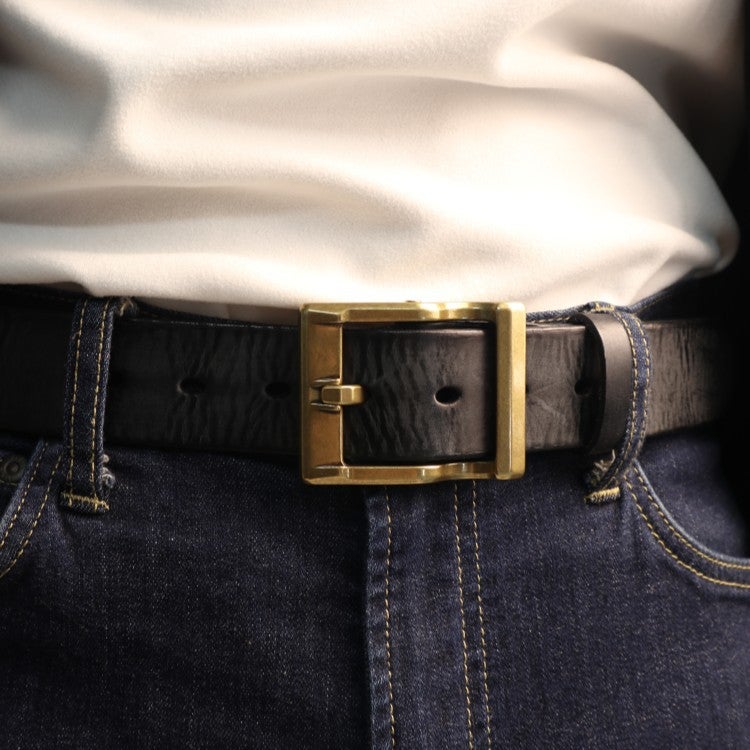 Handmade FC Buckle Brass Vintage Mens Belt Black  - Image 2