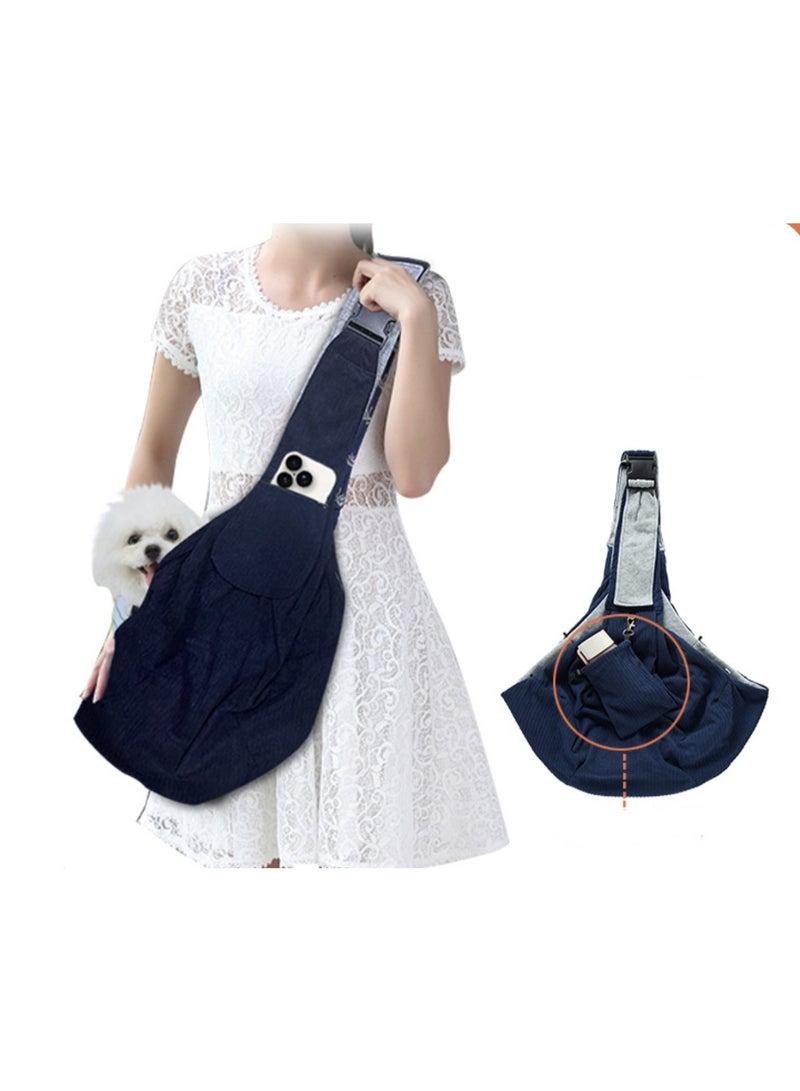 حاملة للكلاب والقطط - حقيبة ظهر ناعمة قابلة للعكس بدون استخدام اليدين - تصميم جيب وحقيبة حمل - مناسبة للجراء والكلاب الصغيرة والقطط في الهواء الطلق، لون أزرق. - Image 1