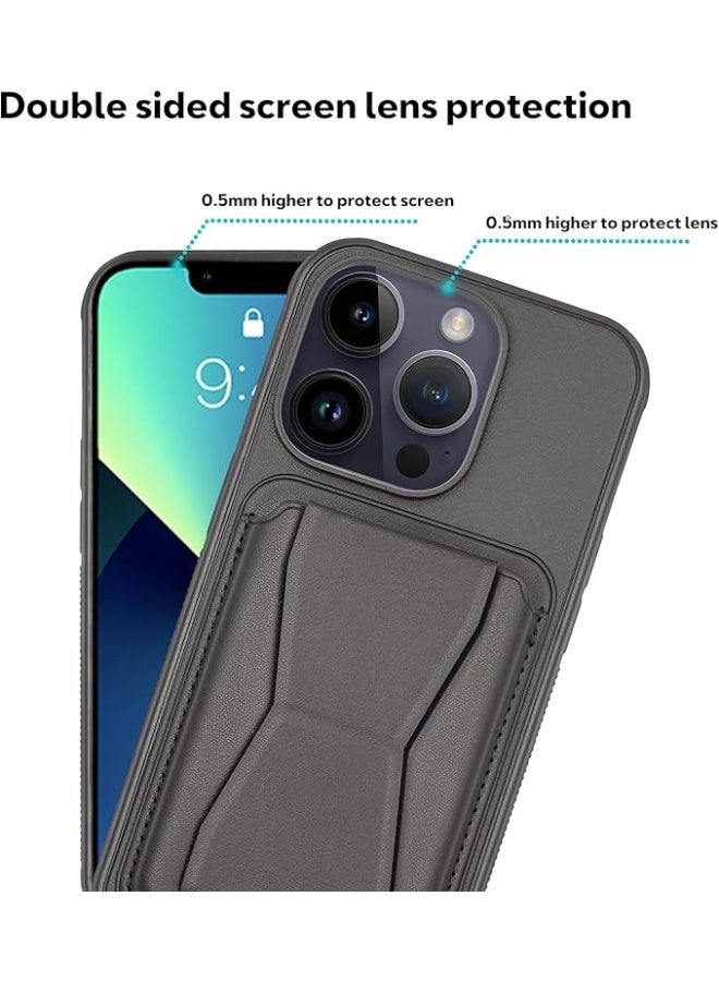 جراب محفظة مرن من الجلد الصناعي بتصميم نحيف متوافق مع iPhone 16 Pro Max، مزود بحامل بطاقات خلفي من الجلد المقاوم للصدمات ومسند مدمج، مصنوع من الجلد الصناعي لمظهر أنيق وقبضة مريحة، باللون الأزرق. - Image 3