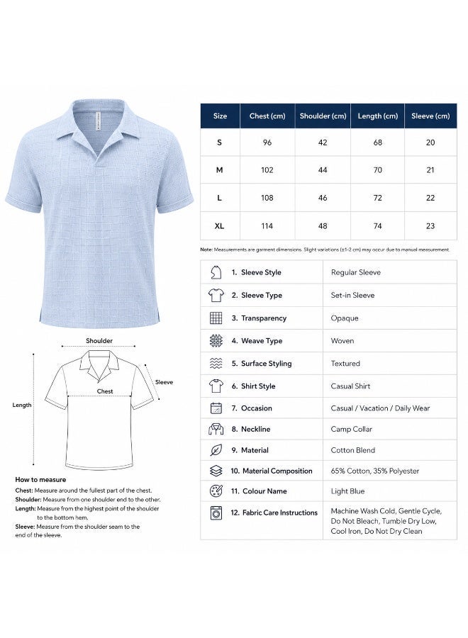 Men's Light Blue Textured Knit Polo Shirt with Camp Collar - Image 4