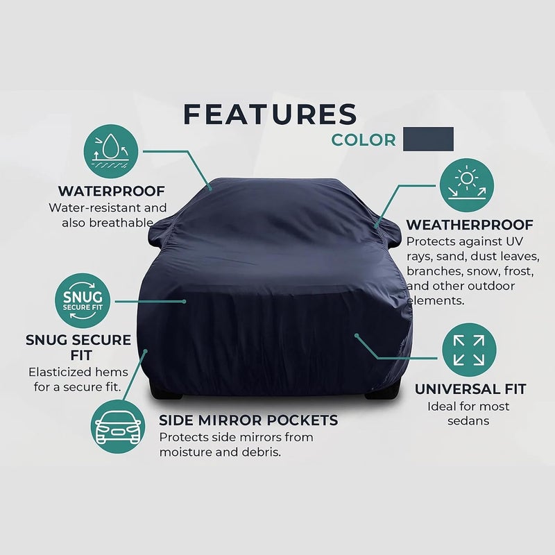 sulfar 100% Water Resistant Car Body Cover Compatible with Mirror for Nissan XTrail (Triple Stitched, Full Bottom Elastic, Navy Blue) - Image 4