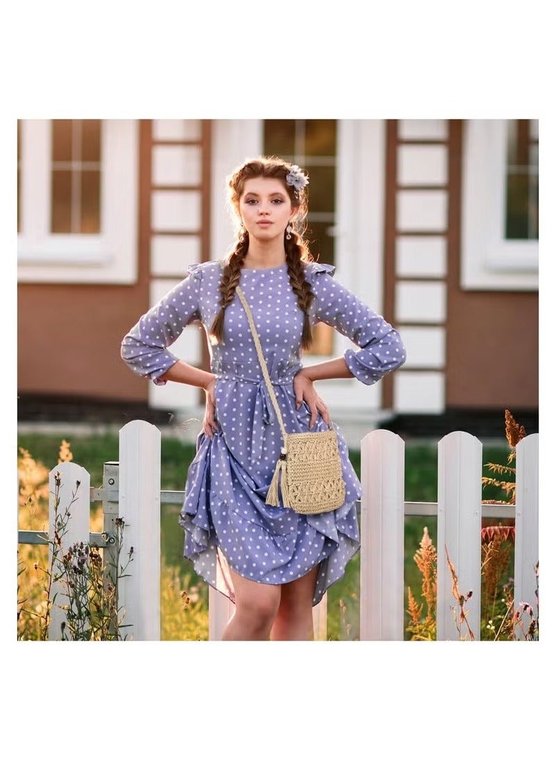 Summer Beach Straw Bag for Women, Handmade Weave Crossbody Straw Bag Chic Straw Bag with Zipper Closure Bohemian Style Shoulder Purse with Tassel Single Strap Woven Beach Bag for Summer Beach Travel  - Image 2