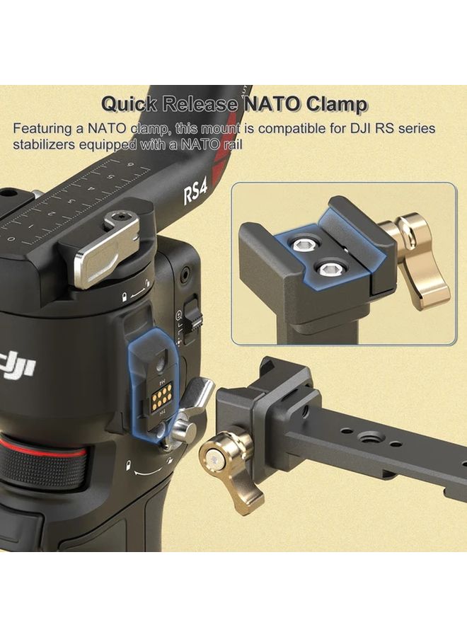 Black Monitor Mount For DJI RS Series 360 Adjustable NATO Clamp Holds Monitor Mic Light - Image 4