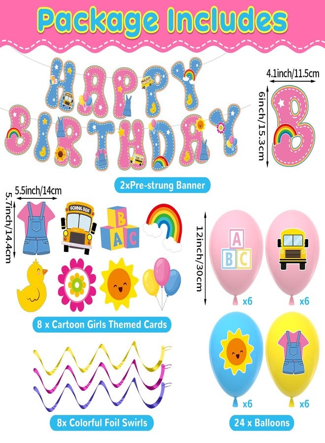 ojustbeok 156Pcs Girls Birthday Party Decoration Set Cartoon Teacher Paper Plates and Napkins Happy Birthday Banner Hanging Swirls Cupcake Toppers Tablecloth for Girls Baby Shower English Teacher Party Supplies - Image 3