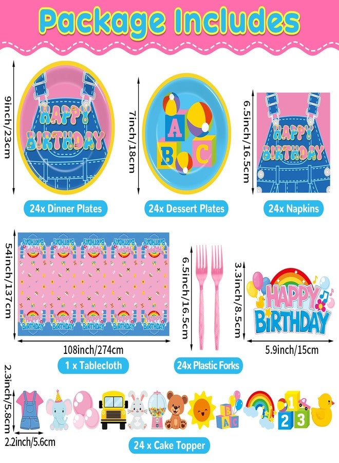 ojustbeok 156Pcs Girls Birthday Party Decoration Set Cartoon Teacher Paper Plates and Napkins Happy Birthday Banner Hanging Swirls Cupcake Toppers Tablecloth for Girls Baby Shower English Teacher Party Supplies - Image 2