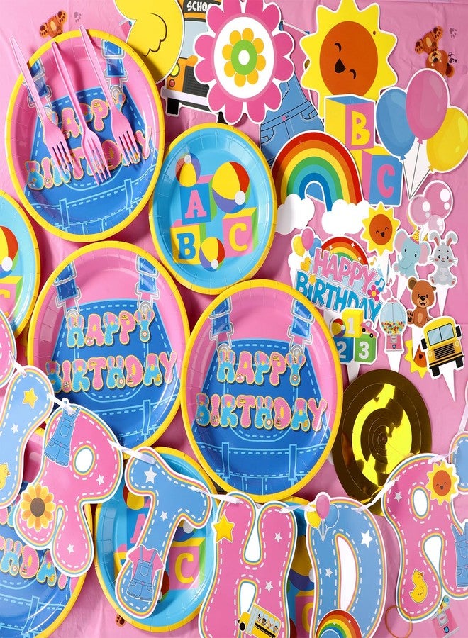 ojustbeok 156Pcs Girls Birthday Party Decoration Set Cartoon Teacher Paper Plates and Napkins Happy Birthday Banner Hanging Swirls Cupcake Toppers Tablecloth for Girls Baby Shower English Teacher Party Supplies - Image 4