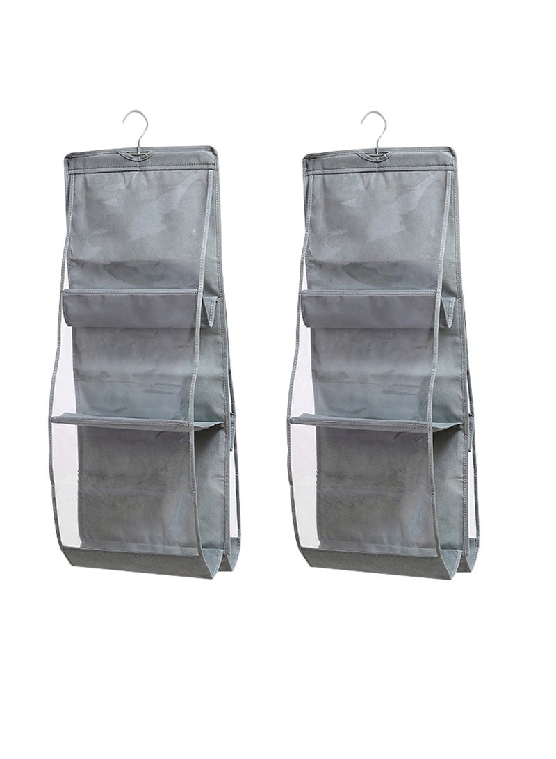 6 Pockets Hanging Handbag Organizer Dust Proof Storage Holder Bag for Wardrobe Closet, Set of 2 - Image 1
