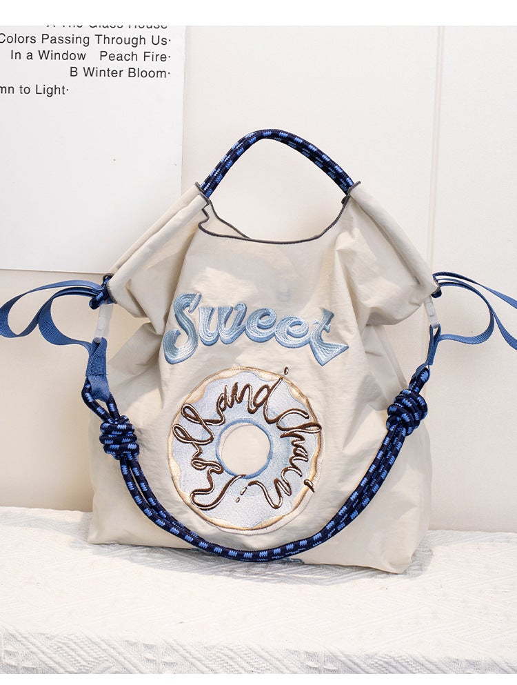 Japanese Style Ball Chain Embroidery Shopping Bag For Women, Fashionable Niche Large-Capacity Shoulder Bag, Trendy Crossbody Bag - Image 5