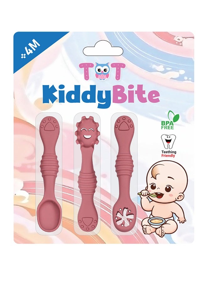 TOT - Baby Silicon Spoons And Fork Set - Dusty Rose - Image 1