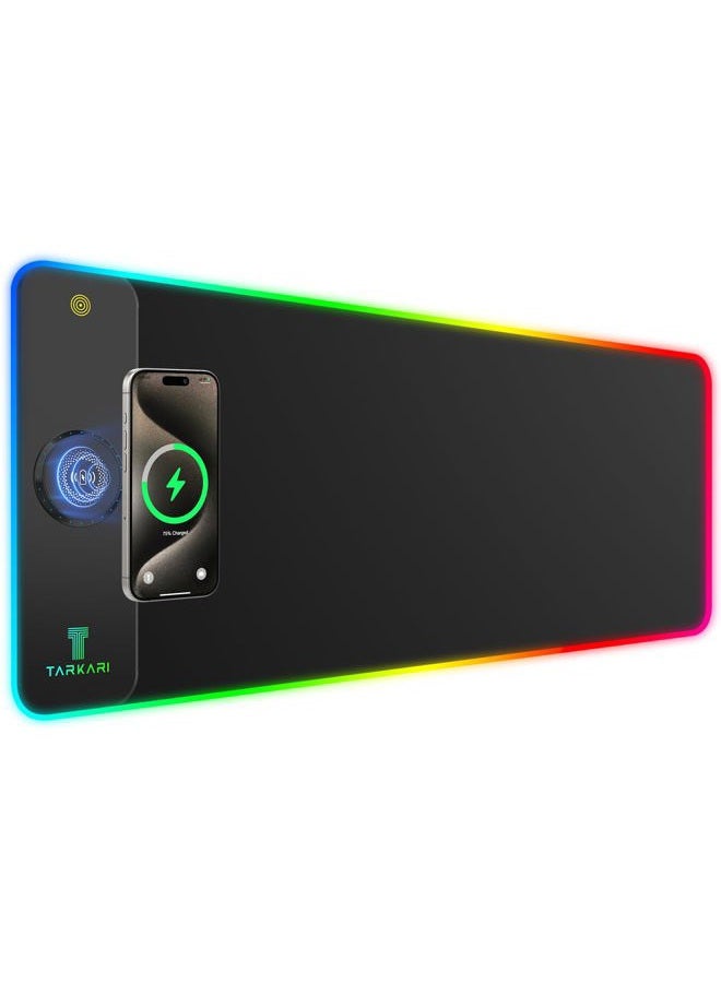 TARKARI RGB Gaming Mouse Pad Wireless Charging Desk Mat, Large LED Gaming Mat 800x300x4mm, 10 Light Modes, Waterproof, Non-Slip Rubber Base, Keyboard Pad for PC, MacBook Laptop - Image 1