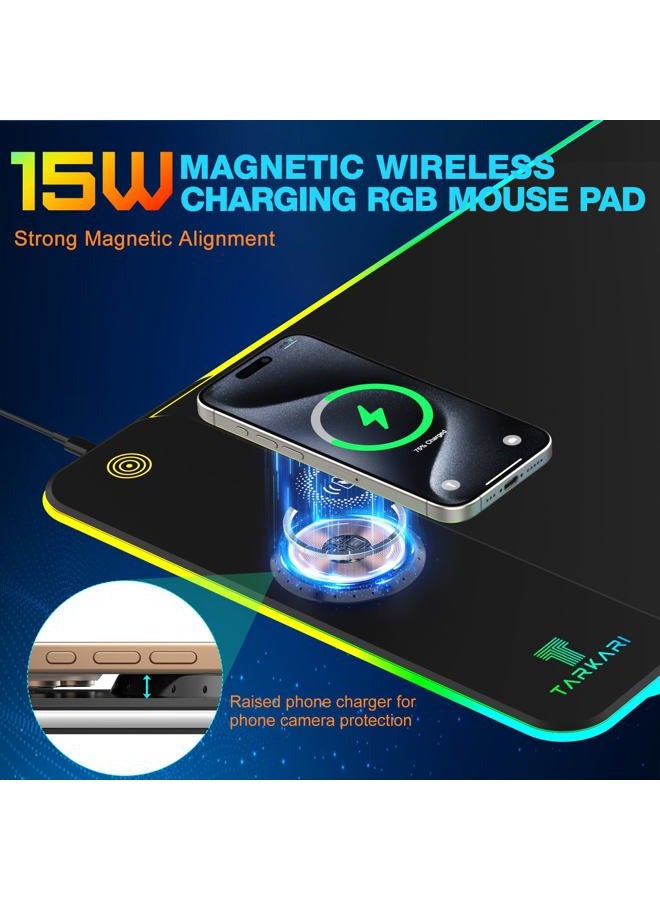 TARKARI RGB Gaming Mouse Pad Wireless Charging Desk Mat, Large LED Gaming Mat 800x300x4mm, 10 Light Modes, Waterproof, Non-Slip Rubber Base, Keyboard Pad for PC, MacBook Laptop - Image 2