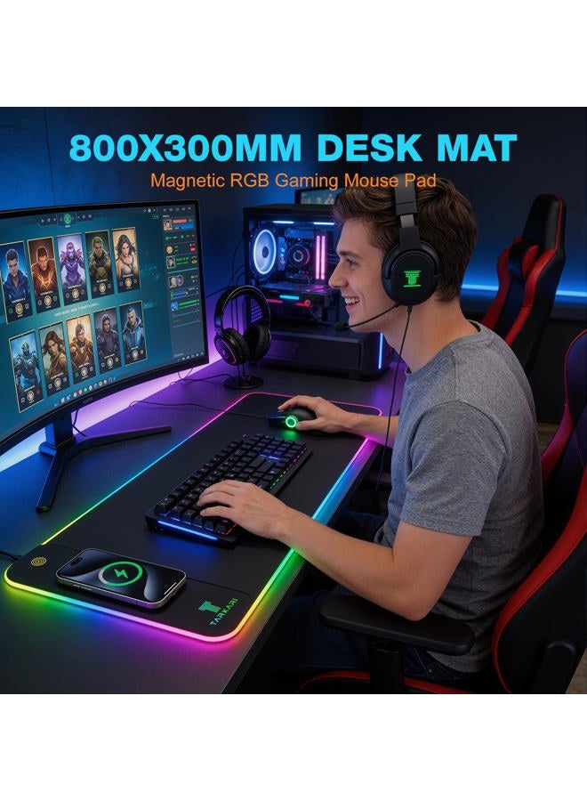 TARKARI RGB Gaming Mouse Pad Wireless Charging Desk Mat, Large LED Gaming Mat 800x300x4mm, 10 Light Modes, Waterproof, Non-Slip Rubber Base, Keyboard Pad for PC, MacBook Laptop - Image 5