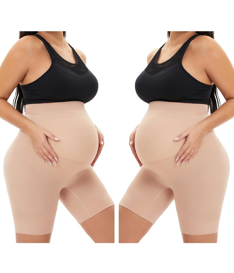 KUNINDOME Maternity Shapewear Over the Belly, 2 Pack of Nude, Large