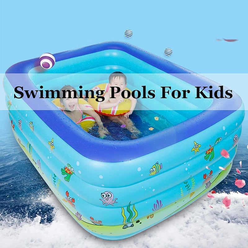 Reko 210 x 150 x 60 cm Inflatable Pool Large Family Pool, Paddling Pool for Children, Inflatable Swimming Pools, Rectangular Family Pool, for Indoor, Backyard, Garden, Outdoor, Water Parties - Image 5