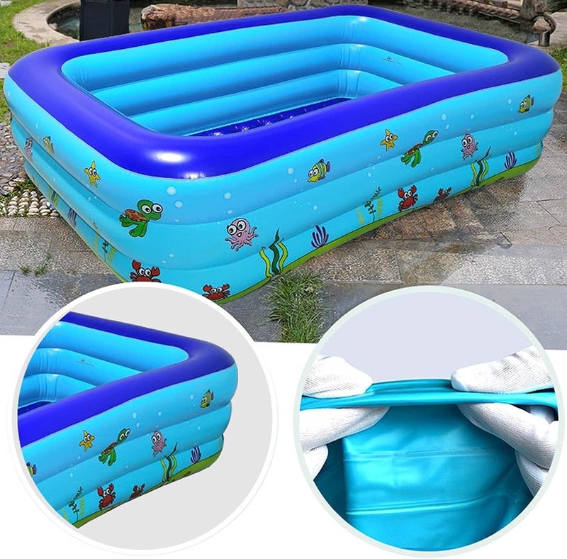 Reko 210 x 150 x 60 cm Inflatable Pool Large Family Pool, Paddling Pool for Children, Inflatable Swimming Pools, Rectangular Family Pool, for Indoor, Backyard, Garden, Outdoor, Water Parties - Image 4
