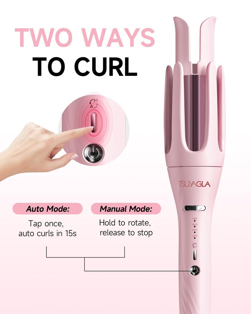 TSUYAGLA 3 in 1 Automatic Curling Iron, Hair Curlers with 3 Curling Barrels (1" - 1.25" - 1.5"), Rotating Curling Iron with 3 Temp, 2-Way Rotation, 10S Fast Heating, Anti-Scald, Dual Voltage, Pink - Image 3