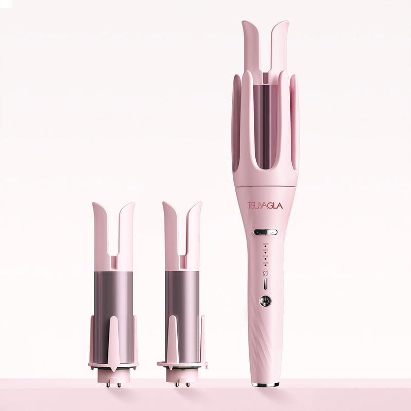 TSUYAGLA 3 in 1 Automatic Curling Iron, Hair Curlers with 3 Curling Barrels (1" - 1.25" - 1.5"), Rotating Curling Iron with 3 Temp, 2-Way Rotation, 10S Fast Heating, Anti-Scald, Dual Voltage, Pink - Image 1