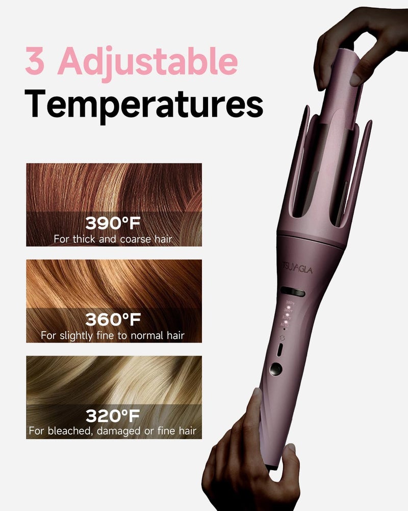 TSUYAGLA 3 in 1 Automatic Curling Iron, Hair Curlers with 3 Curling Barrels (1" - 1.25" - 1.5"), Rotating Curling Iron with 3 Temp, 2-Way Rotation, 10S Fast Heating, Anti-Scald, Dual Voltage, Pink - Image 5