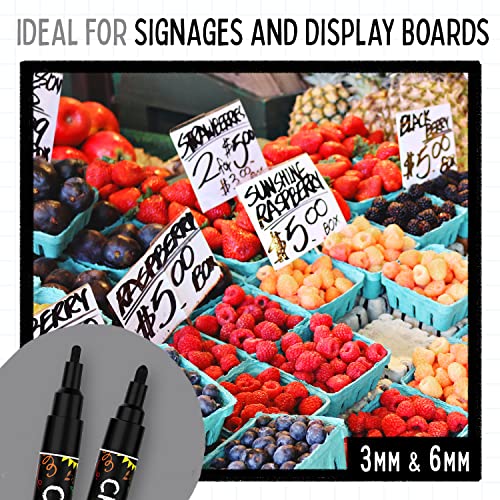 Chalkola 5 Black Chalkboard Chalk Markers - Black Dry Erase Markers for Blackboard, Chalkboard Signs, Windows, Glass | Variety Pack - Fine & Jumbo Size Ink Pen (1mm, 3mm, 6mm, 10mm, 15mm) - Image 5
