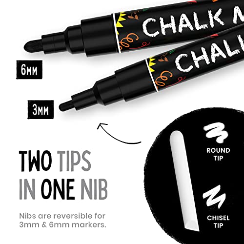 Chalkola 5 Black Chalkboard Chalk Markers - Black Dry Erase Markers for Blackboard, Chalkboard Signs, Windows, Glass | Variety Pack - Fine & Jumbo Size Ink Pen (1mm, 3mm, 6mm, 10mm, 15mm) - Image 3