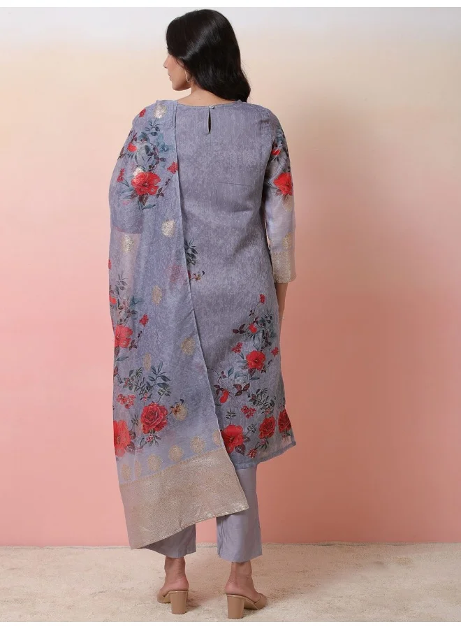 AKS Floral Printed Straight Kurta & Trousers With Dupatta