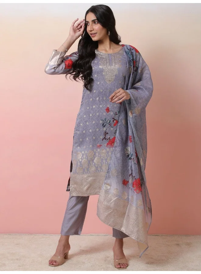 أيه كيه إس Floral Printed Straight Kurta & Trousers With Dupatta