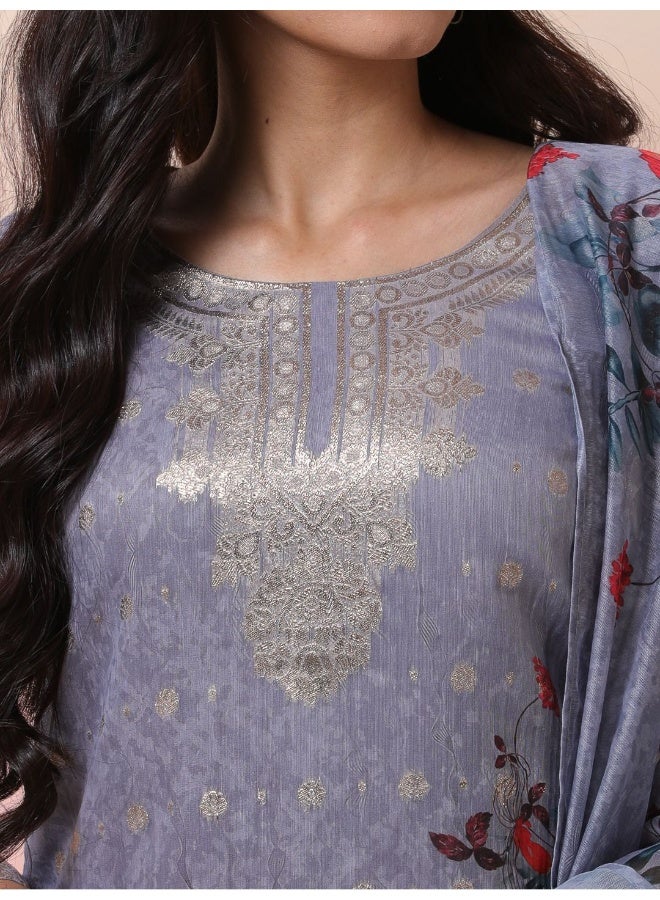 AKS Floral Printed Straight Kurta & Trousers With Dupatta - Image 2