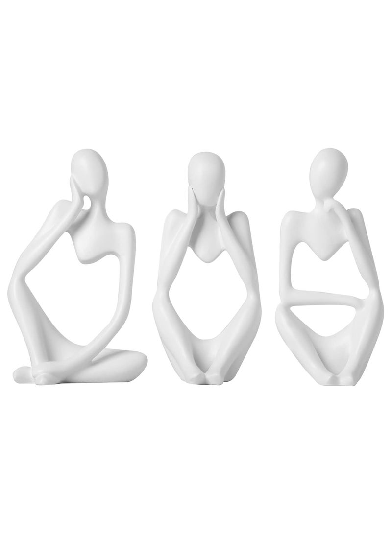 3-Piece White Statue Decor, Thinker Abstract Art Resin Sculpture for Home, Living Room, Office Decoration - Image 1