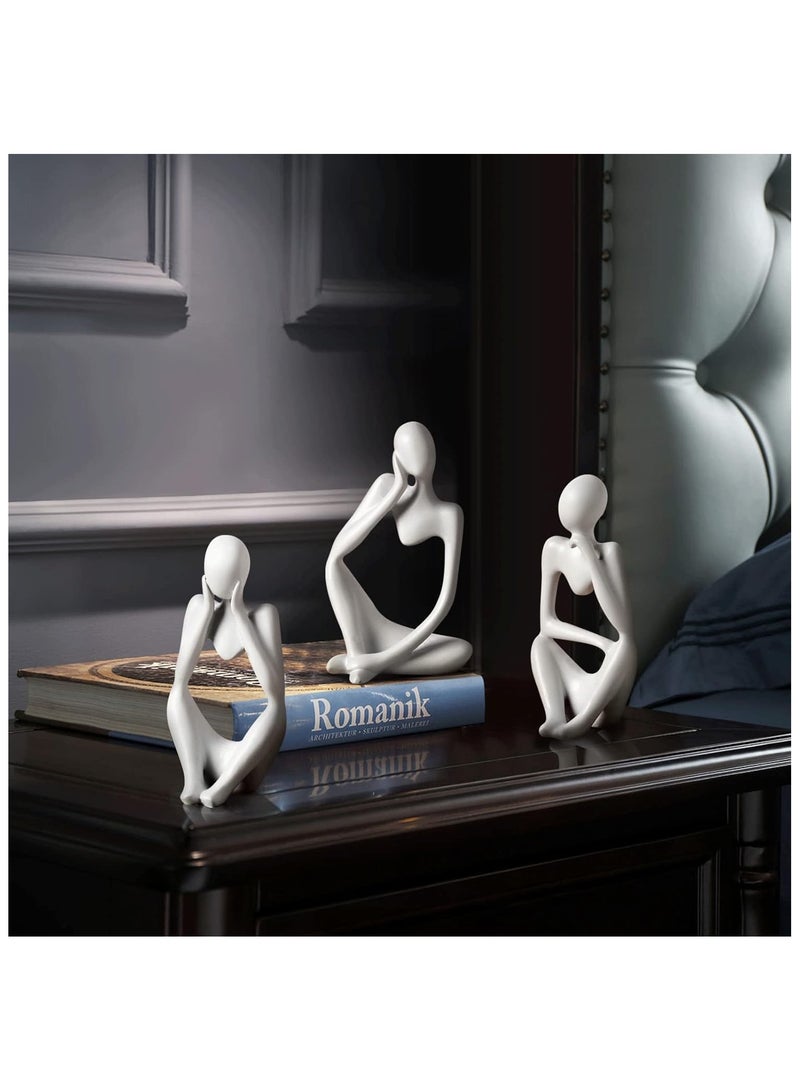 3-Piece White Statue Decor, Thinker Abstract Art Resin Sculpture for Home, Living Room, Office Decoration - Image 2