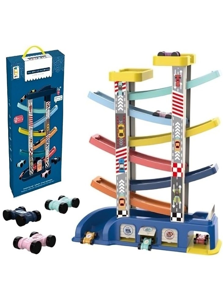 Skills Montessori Building Toys for Toddler, Early Education Racing Zig Zag Car Slide Interactive, Race Track Car Ramp Racer with 6 Plastic Ramps and Mini Racing Cars with Garage Design Great Gift  - Image 1