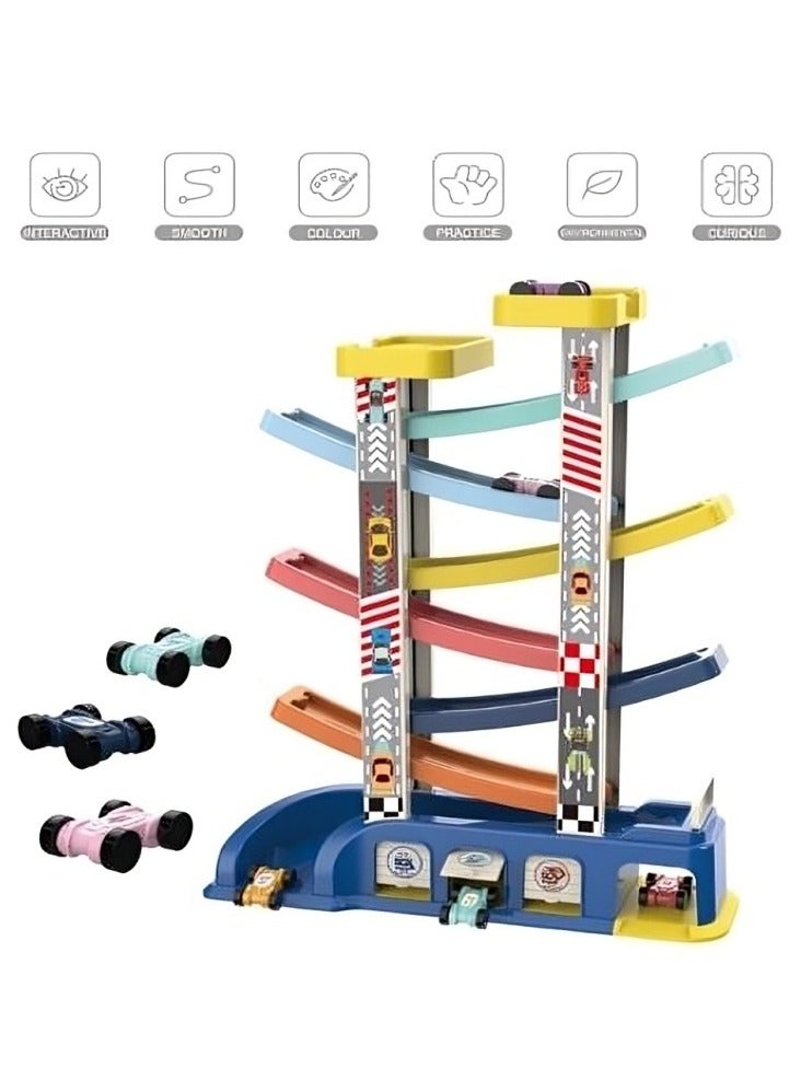Skills Montessori Building Toys for Toddler, Early Education Racing Zig Zag Car Slide Interactive, Race Track Car Ramp Racer with 6 Plastic Ramps and Mini Racing Cars with Garage Design Great Gift  - Image 2