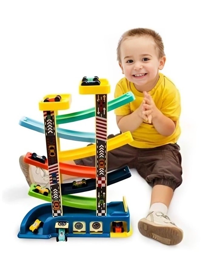 Skills Montessori Building Toys for Toddler, Early Education Racing Zig Zag Car Slide Interactive, Race Track Car Ramp Racer with 6 Plastic Ramps and Mini Racing Cars with Garage Design Great Gift  - Image 4