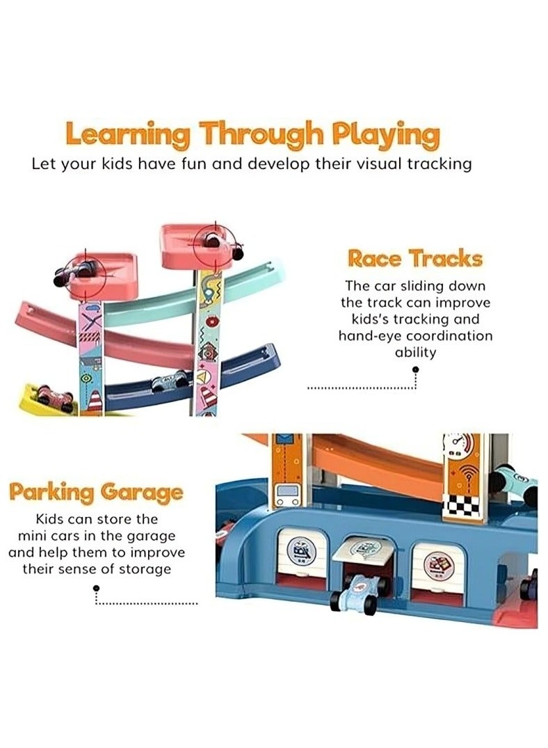 Skills Montessori Building Toys for Toddler, Early Education Racing Zig Zag Car Slide Interactive, Race Track Car Ramp Racer with 6 Plastic Ramps and Mini Racing Cars with Garage Design Great Gift  - Image 5